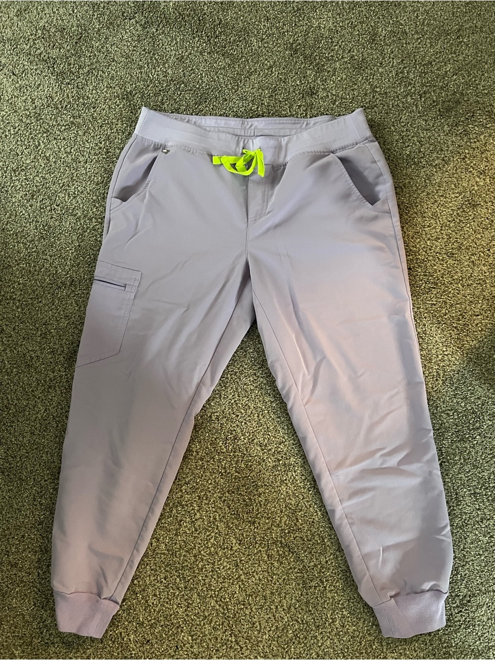 Figs women's Lavender scrub Joggers with Neon Yellow Drawstring
